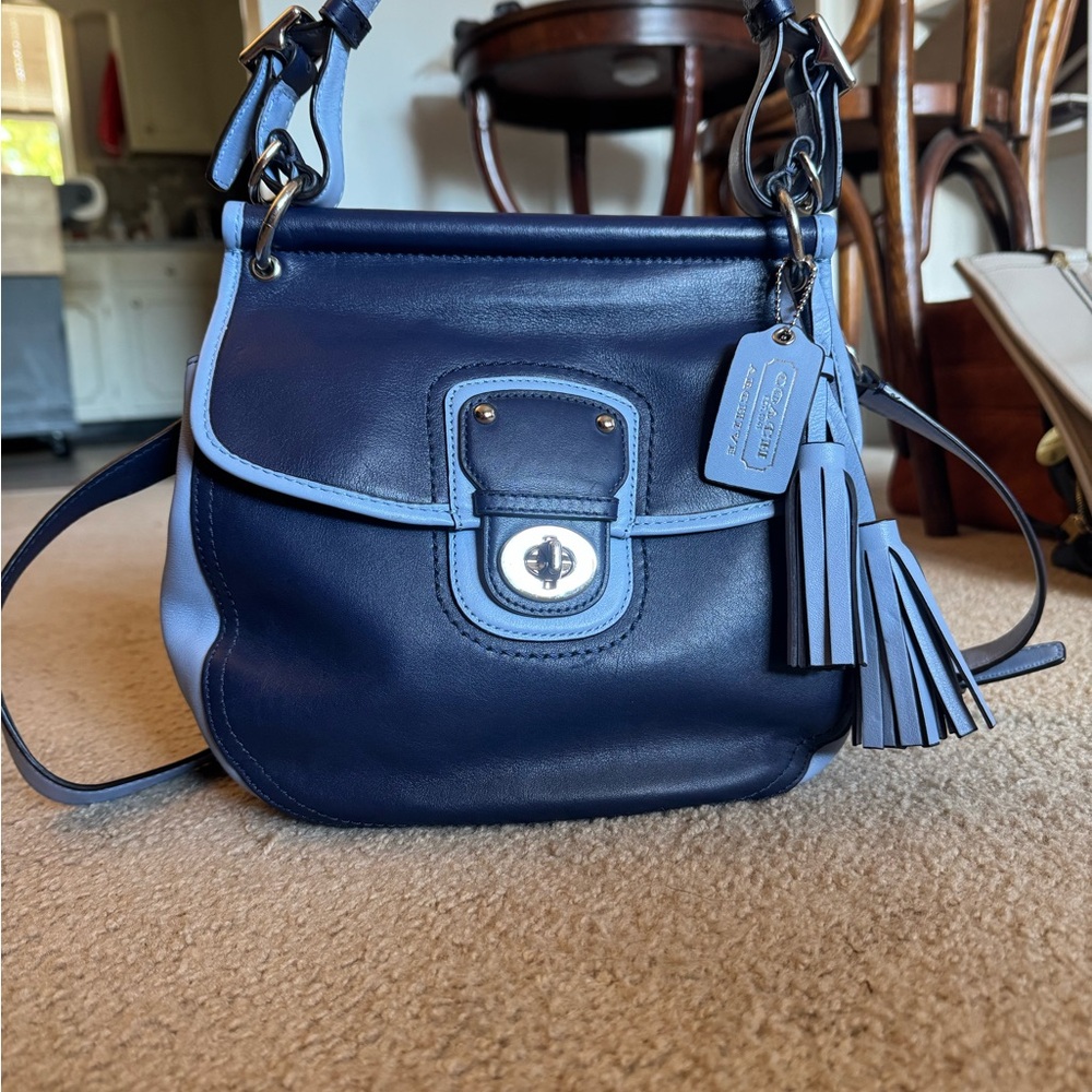Coach Navy and Light Blue Shoulder Bag